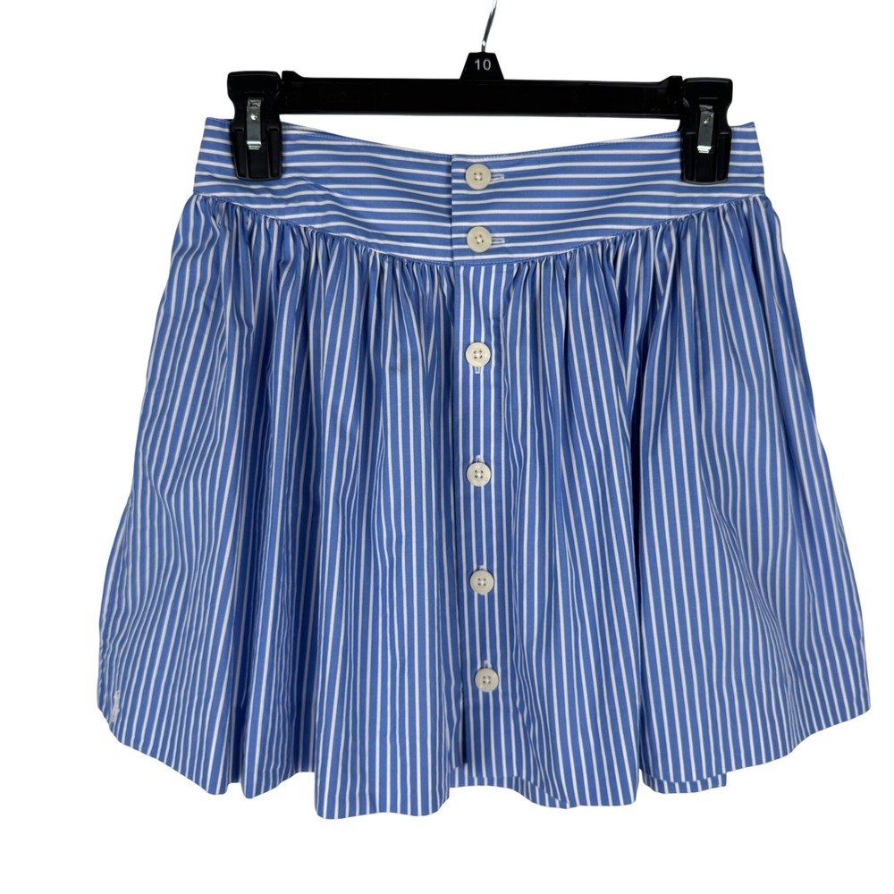 Polo Ralph Lauren Striped Button Front Mini Skirt Girls 14 Blue Cotton Poplin